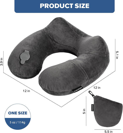 Inflatable Travel Pillow, Inflatable Neck Pillow for Traveling Airplane, Travel Pillow with Soft Velour Washable Cover, U Shape Blow Up Neck Pillow for Airplanes Train Car Travel