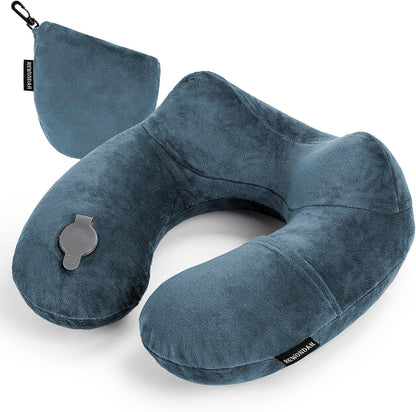 Inflatable Travel Pillow, Inflatable Neck Pillow for Traveling Airplane, Travel Pillow with Soft Velour Washable Cover, U Shape Blow Up Neck Pillow for Airplanes Train Car Travel