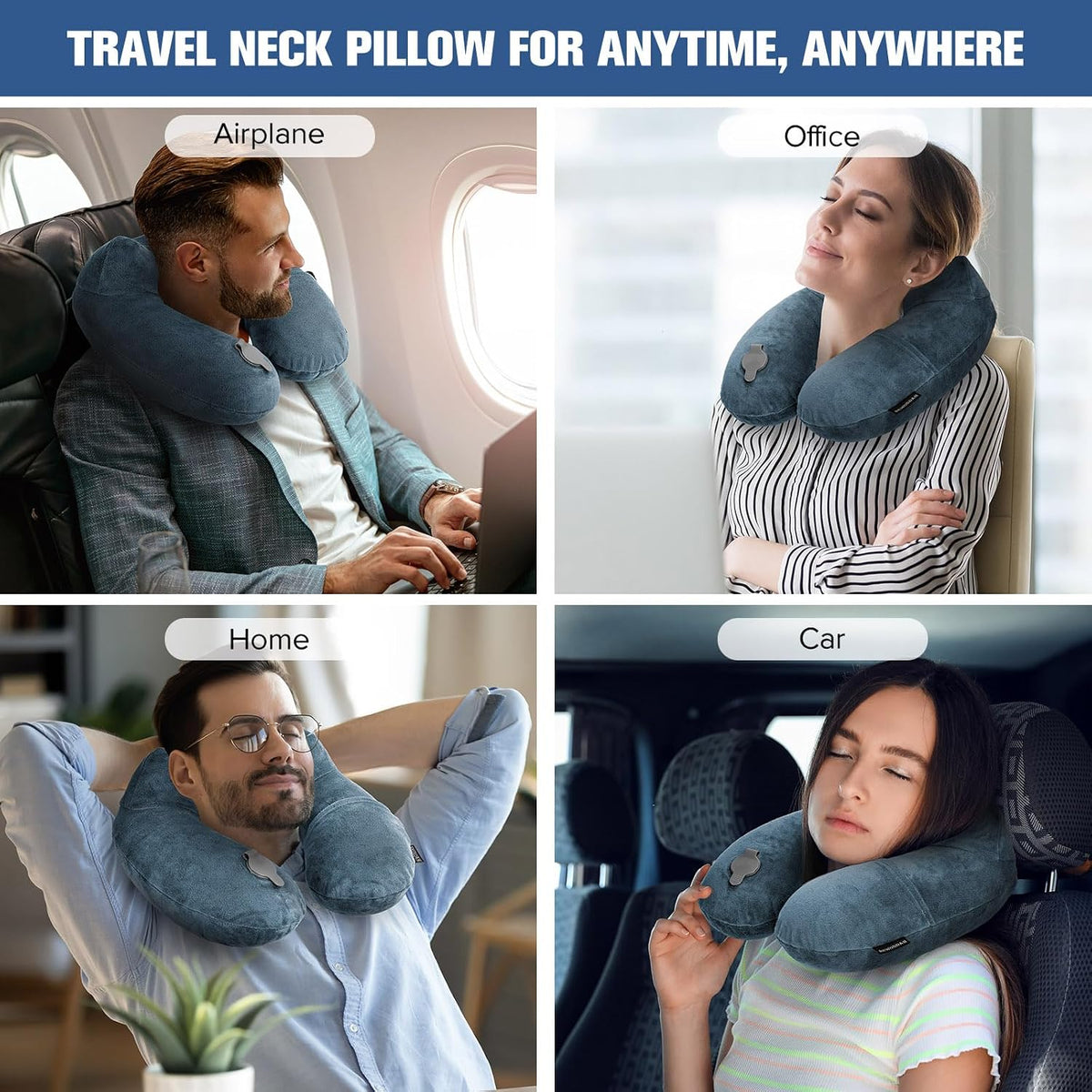Inflatable Travel Pillow, Inflatable Neck Pillow for Traveling Airplane, Travel Pillow with Soft Velour Washable Cover, U Shape Blow Up Neck Pillow for Airplanes Train Car Travel
