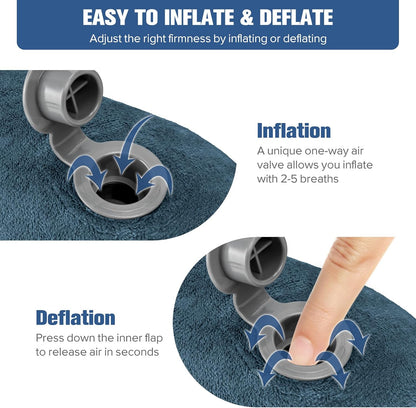 Inflatable Travel Pillow, Inflatable Neck Pillow for Traveling Airplane, Travel Pillow with Soft Velour Washable Cover, U Shape Blow Up Neck Pillow for Airplanes Train Car Travel