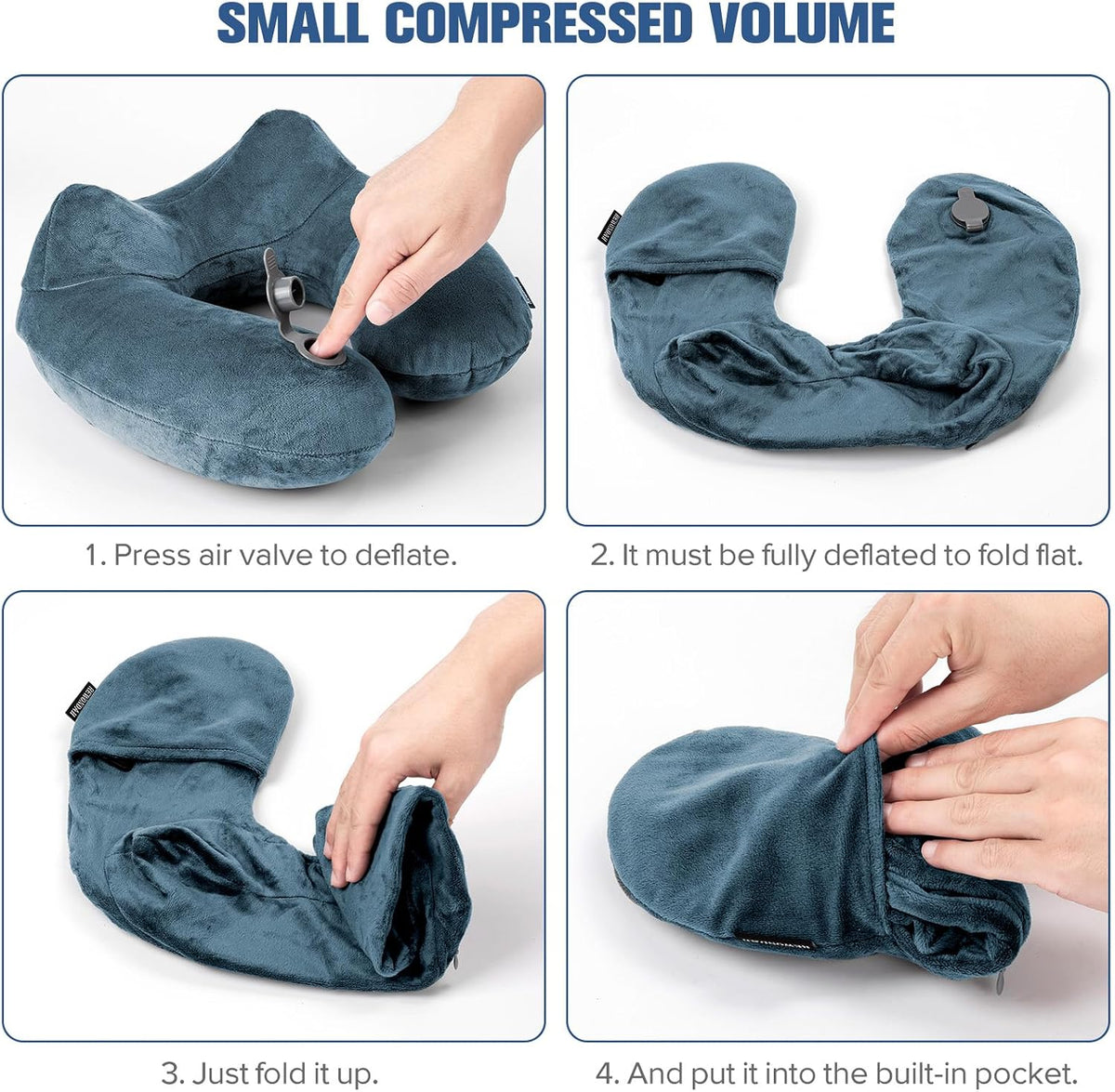 Inflatable Travel Pillow, Inflatable Neck Pillow for Traveling Airplane, Travel Pillow with Soft Velour Washable Cover, U Shape Blow Up Neck Pillow for Airplanes Train Car Travel
