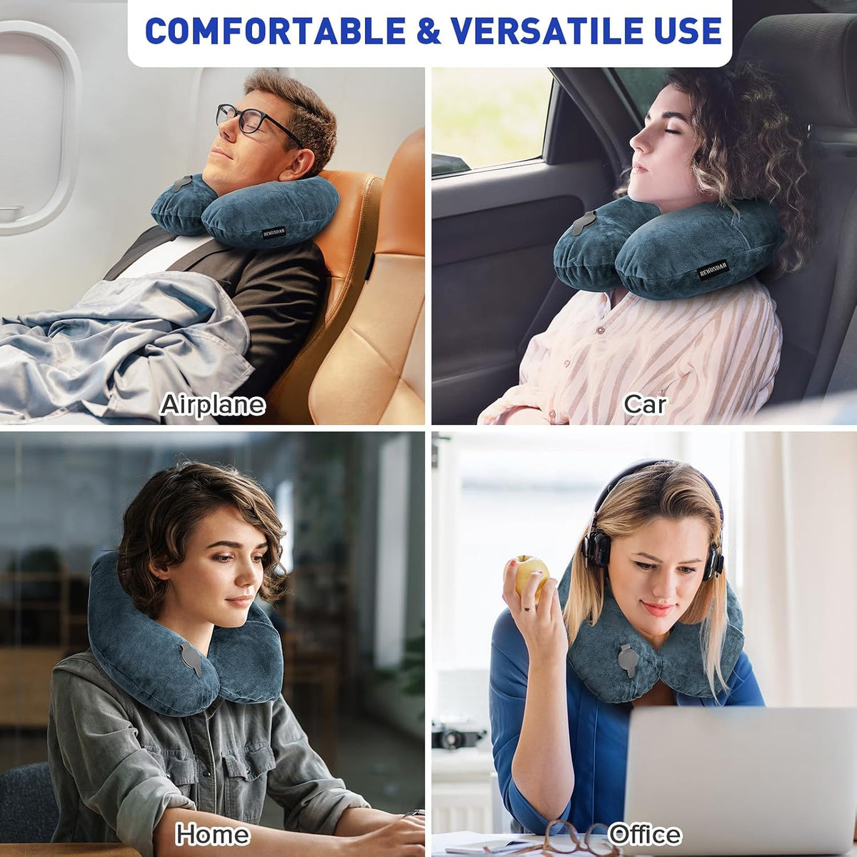Inflatable Travel Pillow, Inflatable Neck Pillow for Traveling Airplane, Travel Pillow with Soft Velour Washable Cover, U Shape Blow Up Neck Pillow for Airplanes Train Car Travel