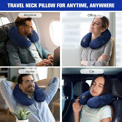 Inflatable Travel Pillow, Inflatable Neck Pillow for Traveling Airplane, Travel Pillow with Soft Velour Washable Cover, U Shape Blow Up Neck Pillow for Airplanes Train Car Travel