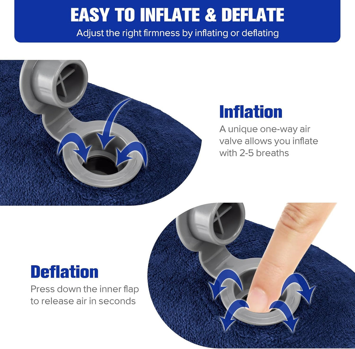Inflatable Travel Pillow, Inflatable Neck Pillow for Traveling Airplane, Travel Pillow with Soft Velour Washable Cover, U Shape Blow Up Neck Pillow for Airplanes Train Car Travel