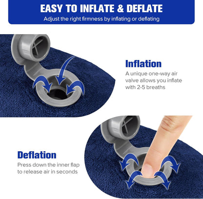 Inflatable Travel Pillow, Inflatable Neck Pillow for Traveling Airplane, Travel Pillow with Soft Velour Washable Cover, U Shape Blow Up Neck Pillow for Airplanes Train Car Travel