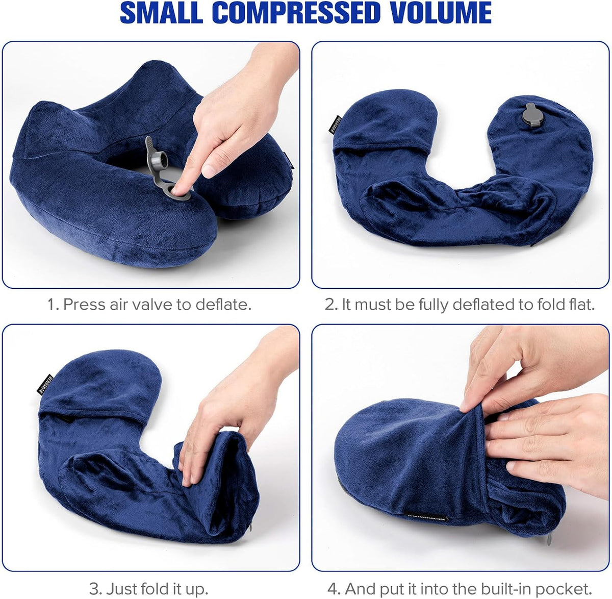 Inflatable Travel Pillow, Inflatable Neck Pillow for Traveling Airplane, Travel Pillow with Soft Velour Washable Cover, U Shape Blow Up Neck Pillow for Airplanes Train Car Travel