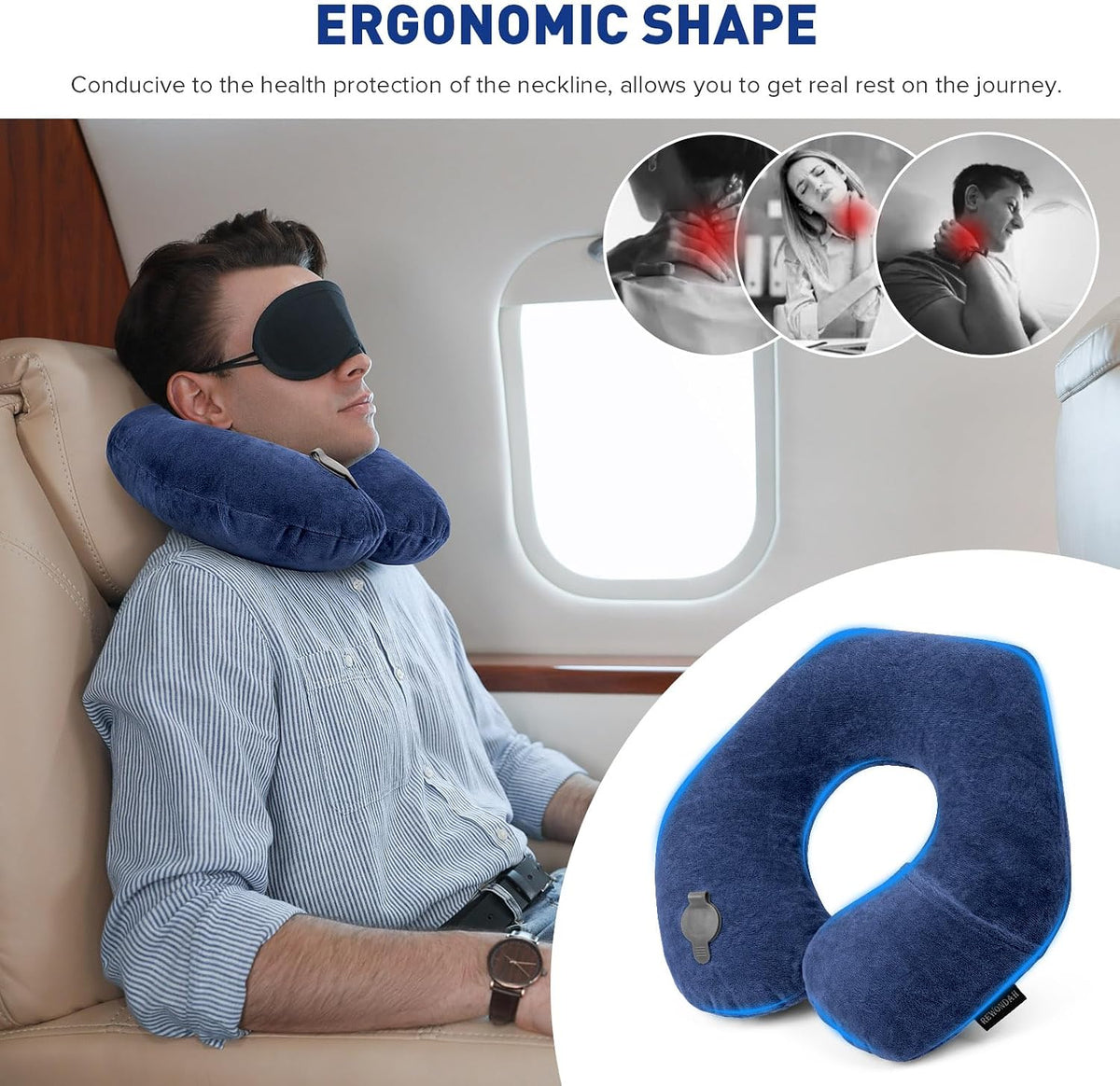 Inflatable Travel Pillow, Inflatable Neck Pillow for Traveling Airplane, Travel Pillow with Soft Velour Washable Cover, U Shape Blow Up Neck Pillow for Airplanes Train Car Travel