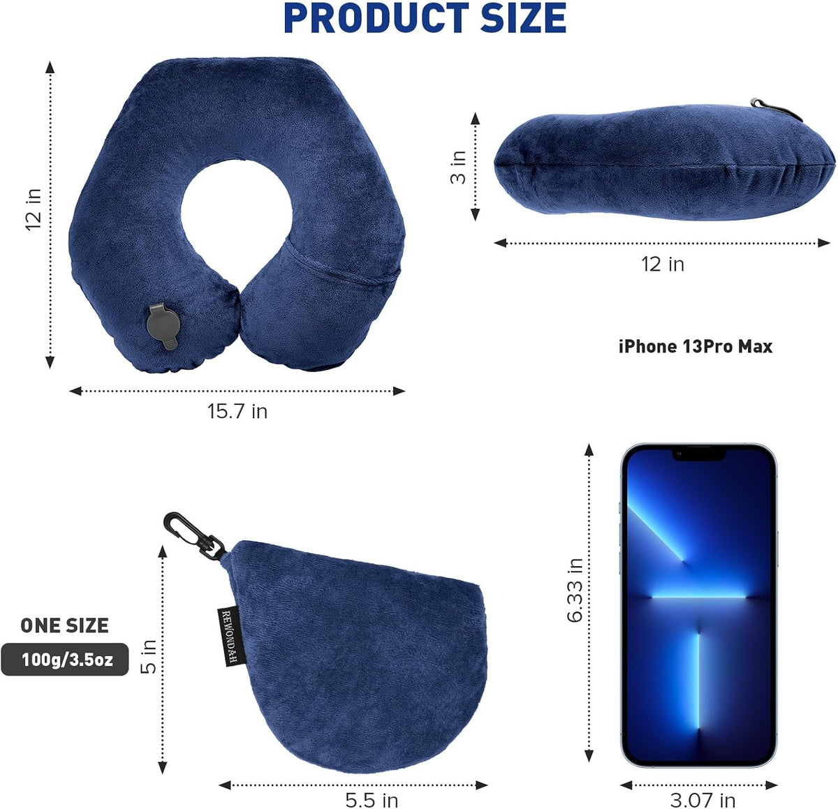 Inflatable Travel Pillow, Inflatable Neck Pillow for Traveling Airplane, Travel Pillow with Soft Velour Washable Cover, U Shape Blow Up Neck Pillow for Airplanes Train Car Travel