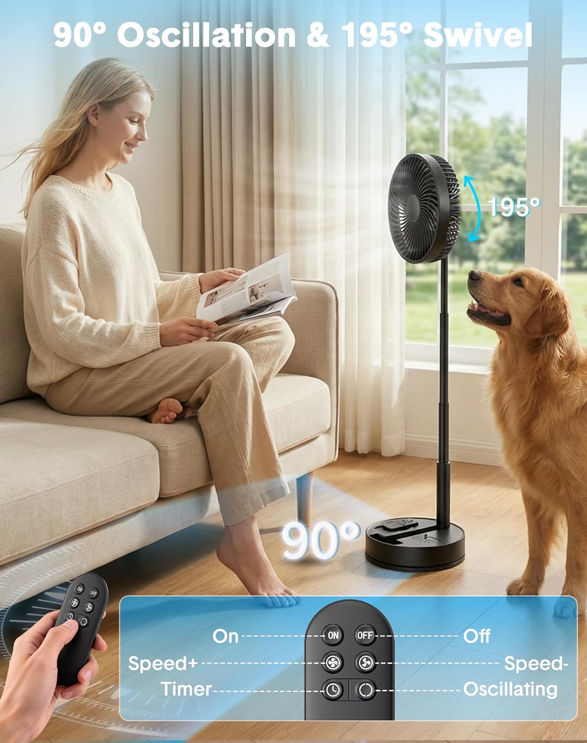 Portable Rechargeable Oscillating Travel Fan - 8" 8000mah Battery Operated