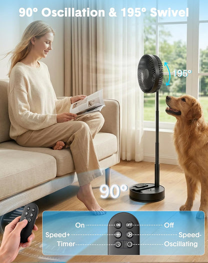 Portable Rechargeable Oscillating Travel Fan - 8" 8000mah Battery Operated