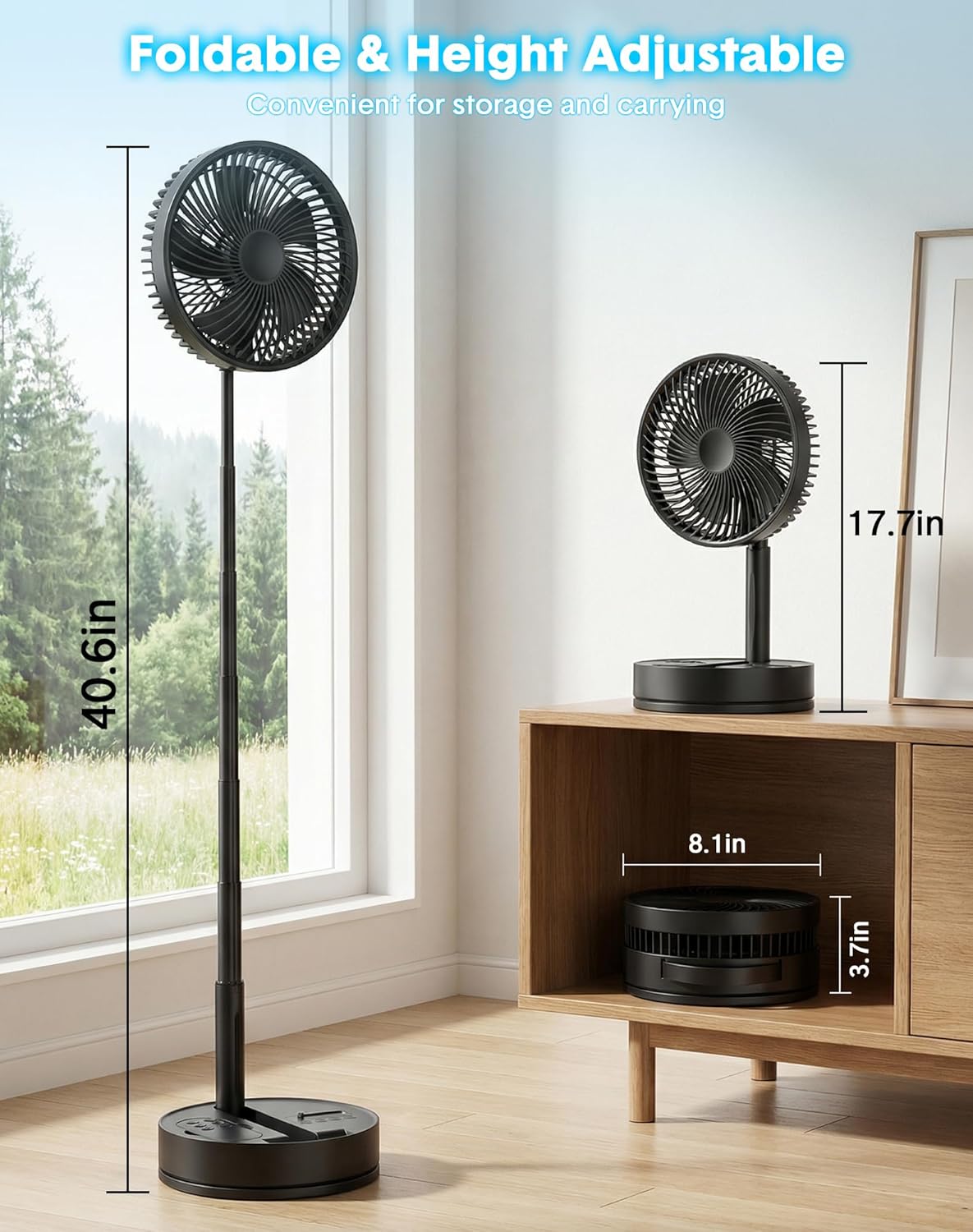 Portable Rechargeable Oscillating Travel Fan - 8" 8000mah Battery Operated