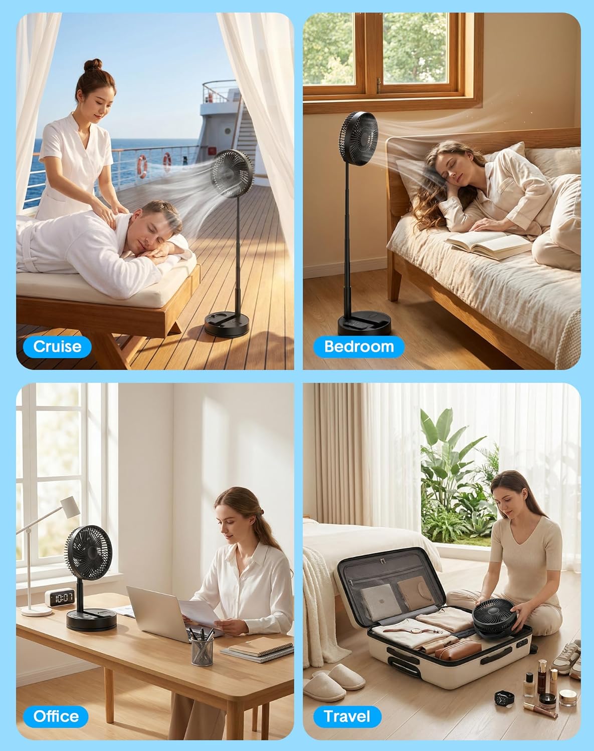 Portable Rechargeable Oscillating Travel Fan - 8" 8000mah Battery Operated