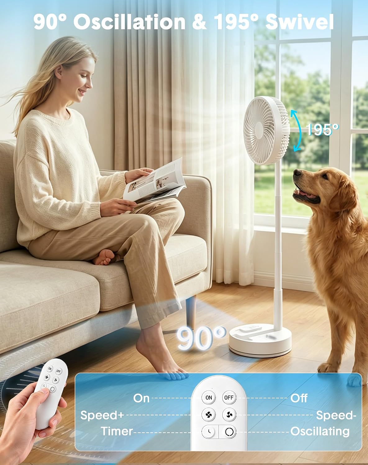 Portable Rechargeable Oscillating Travel Fan - 8" 8000mah Battery Operated