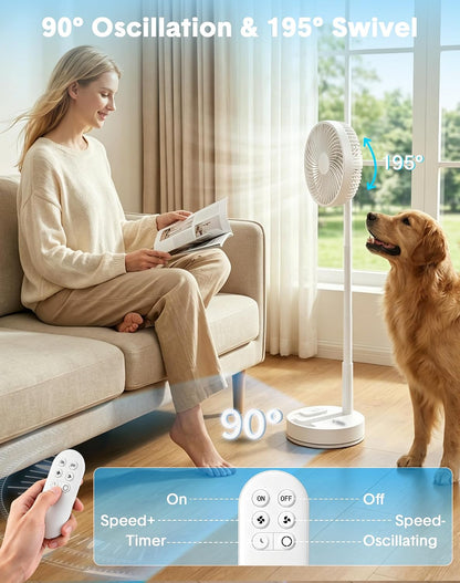 Portable Rechargeable Oscillating Travel Fan - 8" 8000mah Battery Operated