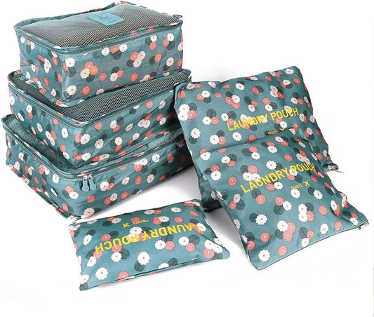 Packing Cubes 6 PCS Travel Accessories Travel Luggage Packing Organizers Bags for Backpack Suitcases, Blue Flower