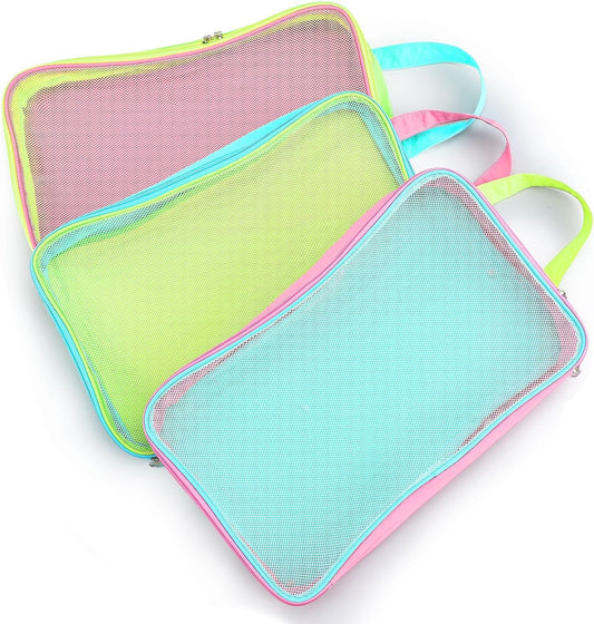 3 Pcs Mesh Packing Cubes for Suitcases, Foldable Pastel Travel