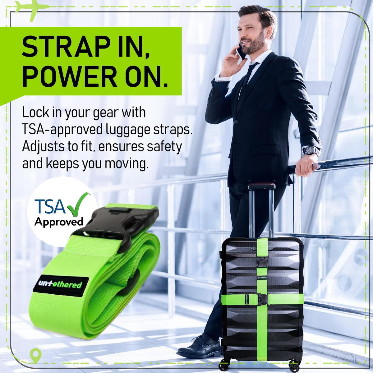 Luggage Straps for Suitcases, TSA Approved, 4-Pack, Green