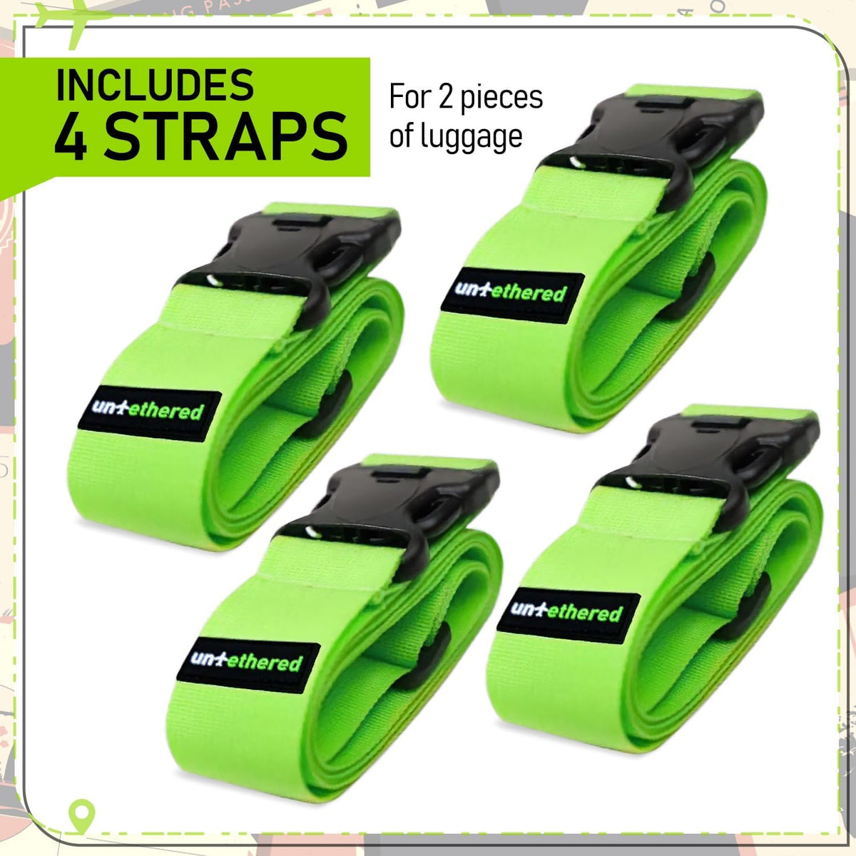 Luggage Straps for Suitcases, TSA Approved, 4-Pack, Green