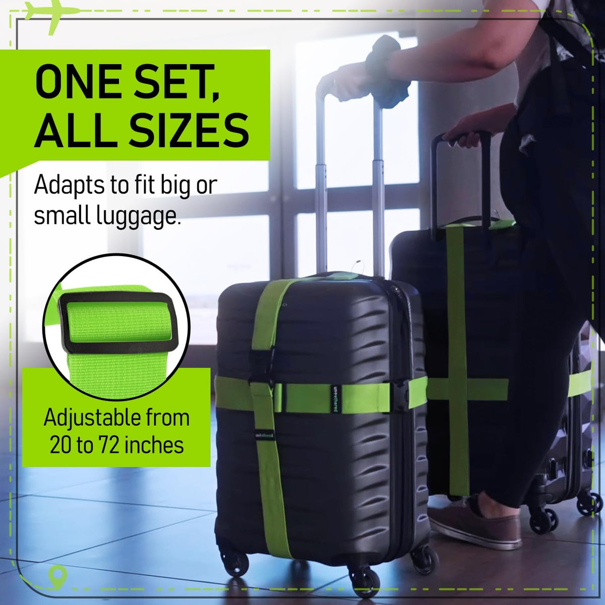 Luggage Straps for Suitcases, TSA Approved, 4-Pack, Green