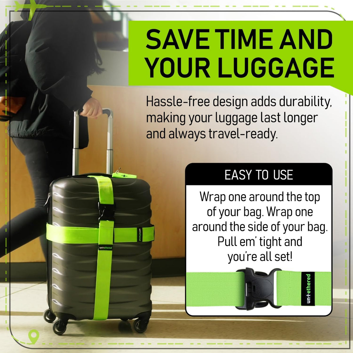 Luggage Straps for Suitcases, TSA Approved, 4-Pack, Green