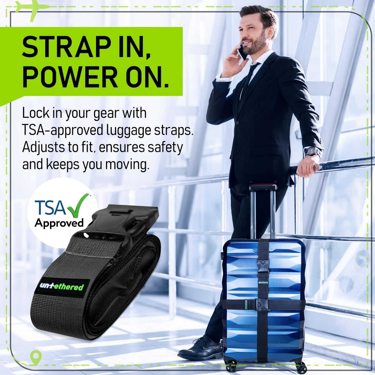 Luggage Straps for Suitcases, TSA Approved, 4-Pack, Green