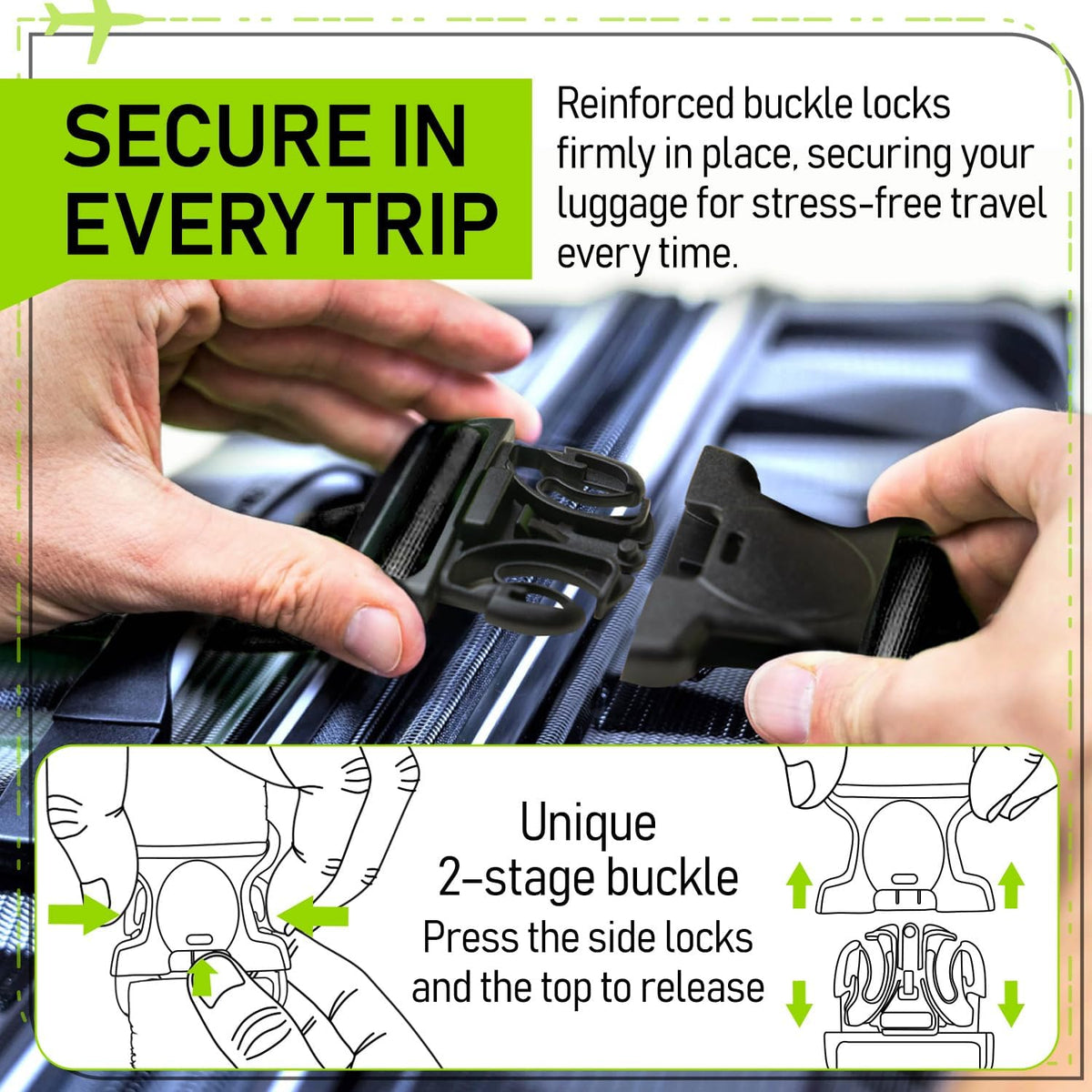 Luggage Straps for Suitcases, TSA Approved, 4-Pack, Green