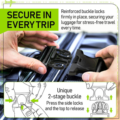 Luggage Straps for Suitcases, TSA Approved, 4-Pack, Green