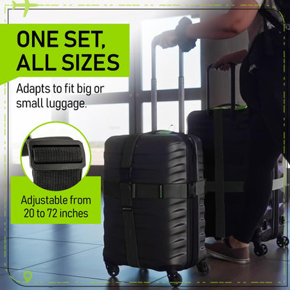 Luggage Straps for Suitcases, TSA Approved, 4-Pack, Green