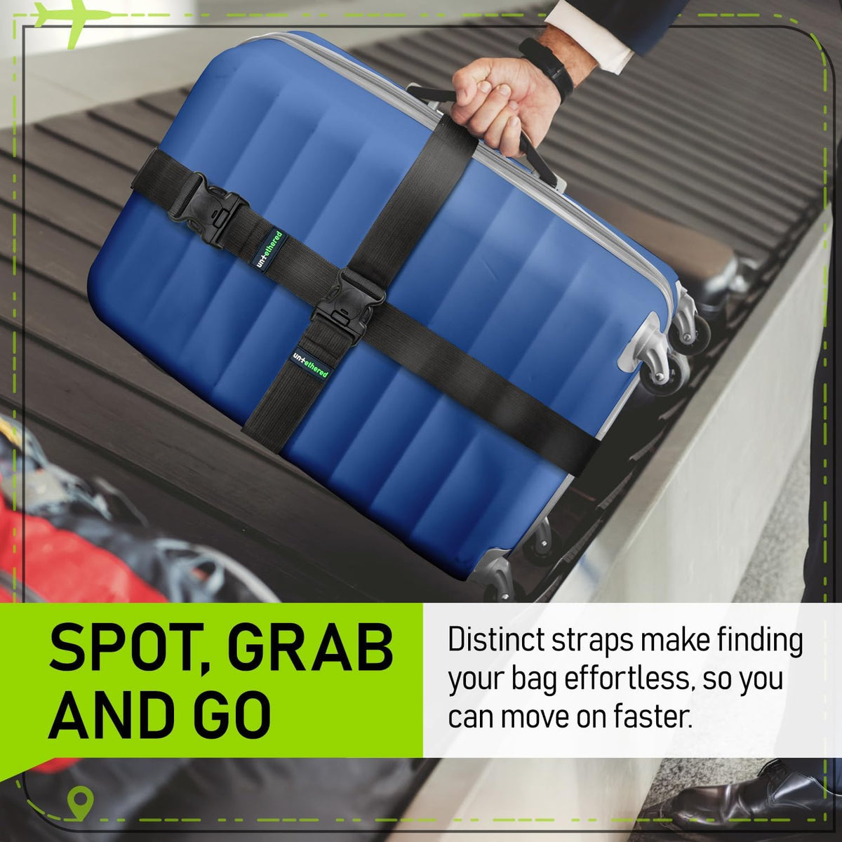 Luggage Straps for Suitcases, TSA Approved, 4-Pack, Green