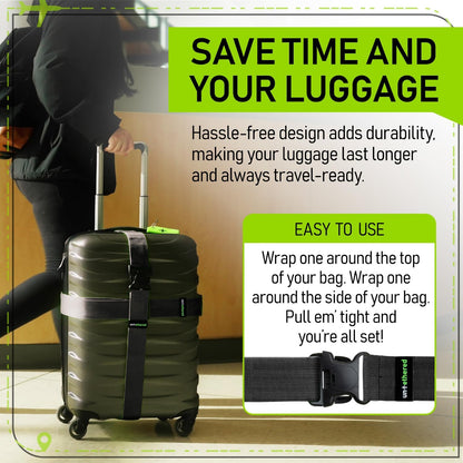 Luggage Straps for Suitcases, TSA Approved, 4-Pack, Green