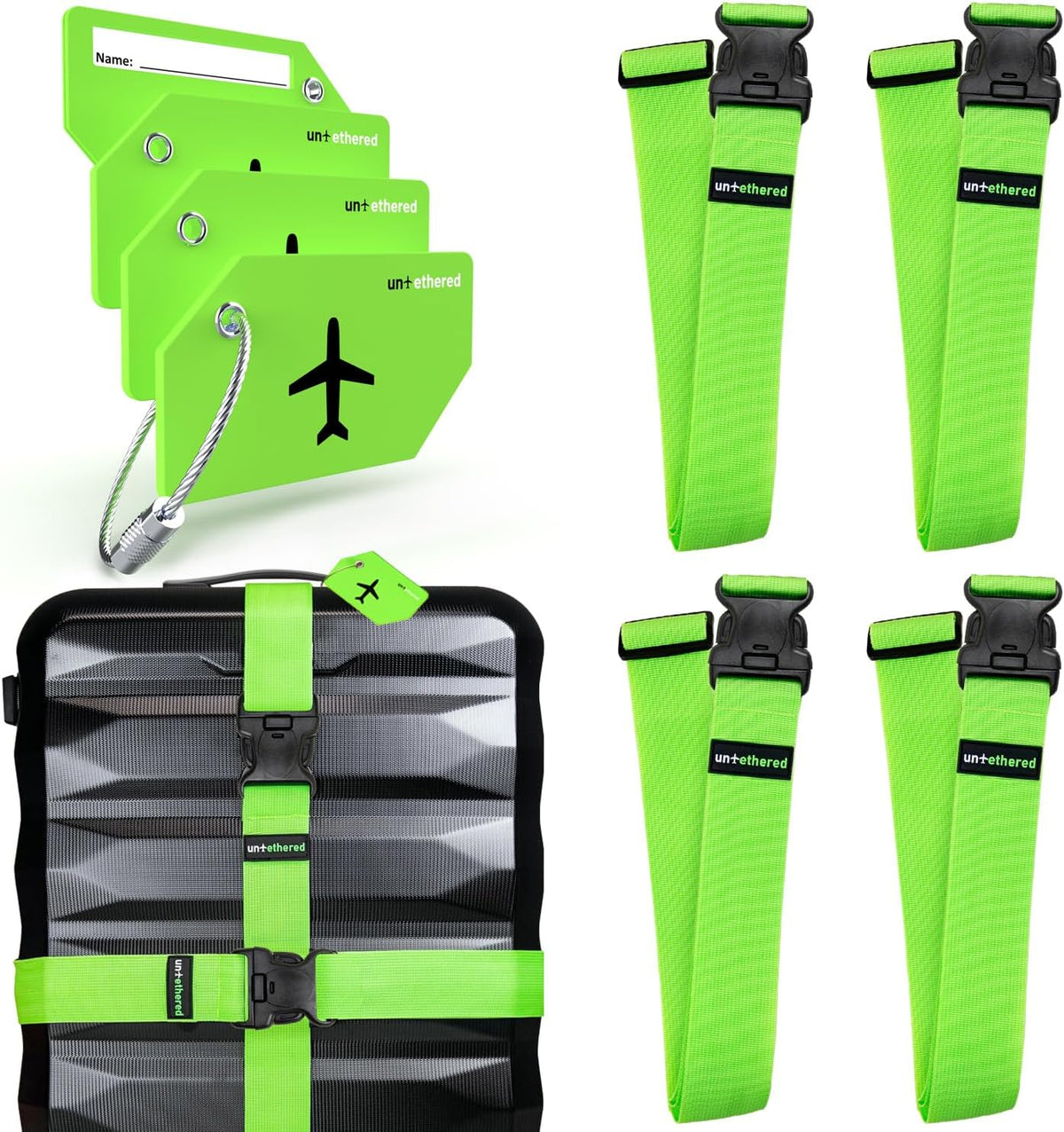 Luggage Straps for Suitcases, TSA Approved, 4-Pack, Green