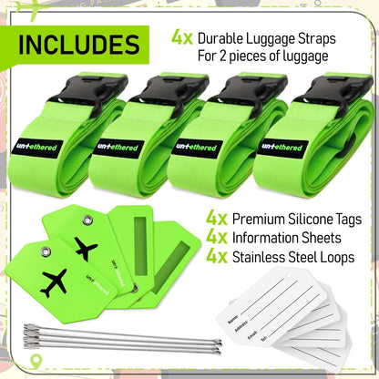 Luggage Straps for Suitcases, TSA Approved, 4-Pack, Green