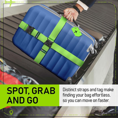 Luggage Straps for Suitcases, TSA Approved, 4-Pack, Green