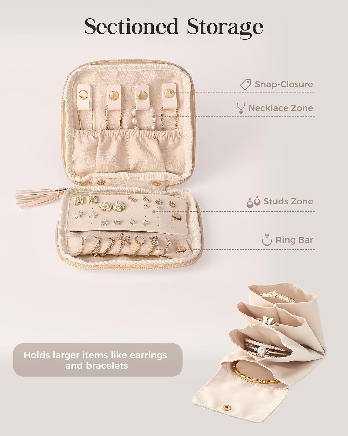 Travel Jewelry Case Organizer, Soft Jewellery Pouch -Cloud White