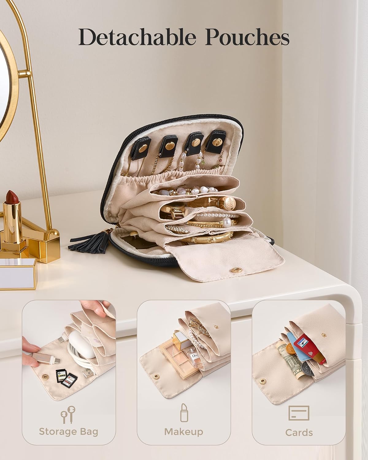 Travel Jewelry Case Organizer, Soft Jewellery Pouch -Cloud White
