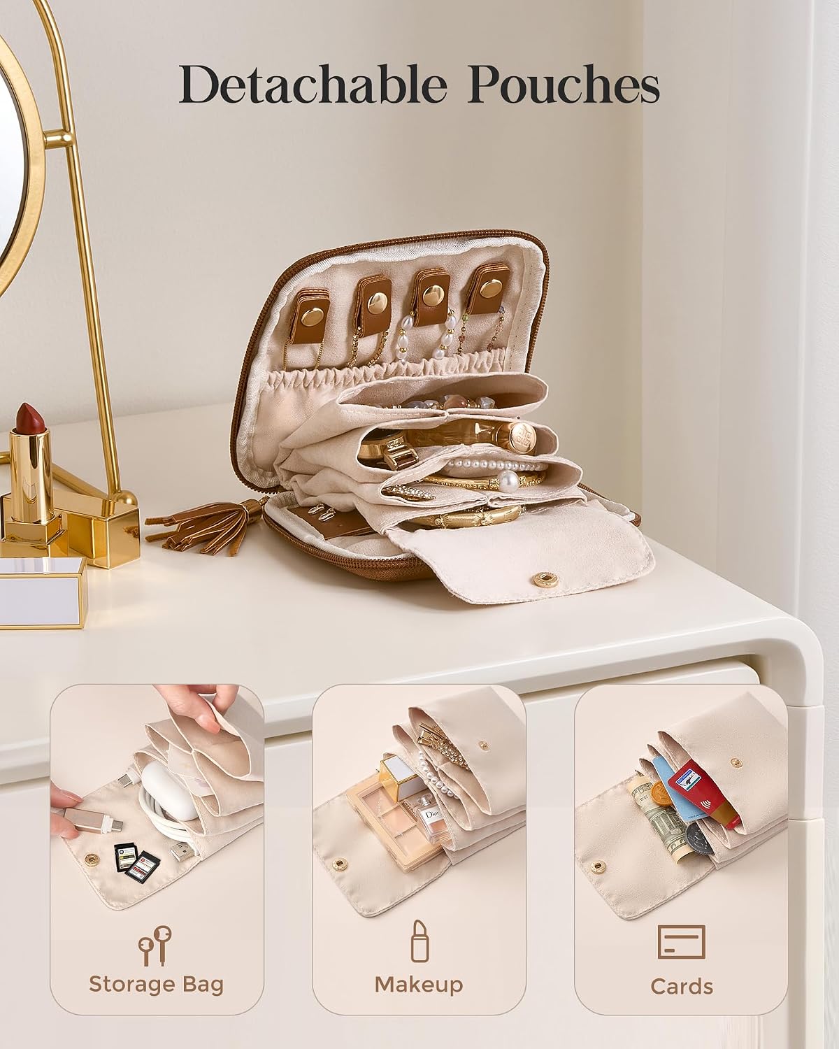 Travel Jewelry Case Organizer, Soft Jewellery Pouch -Cloud White