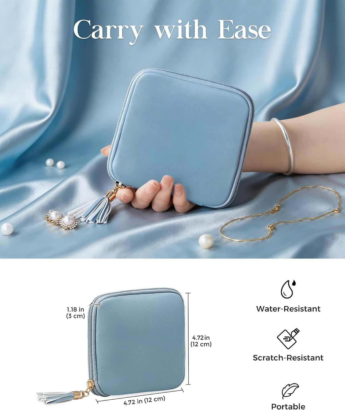 Travel Jewelry Case Organizer, Soft Jewellery Pouch -Cloud White