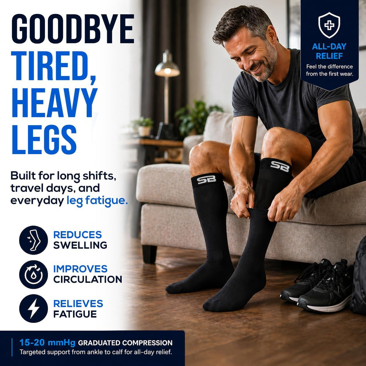 3-Pair Compression Socks (15-20mmHg)