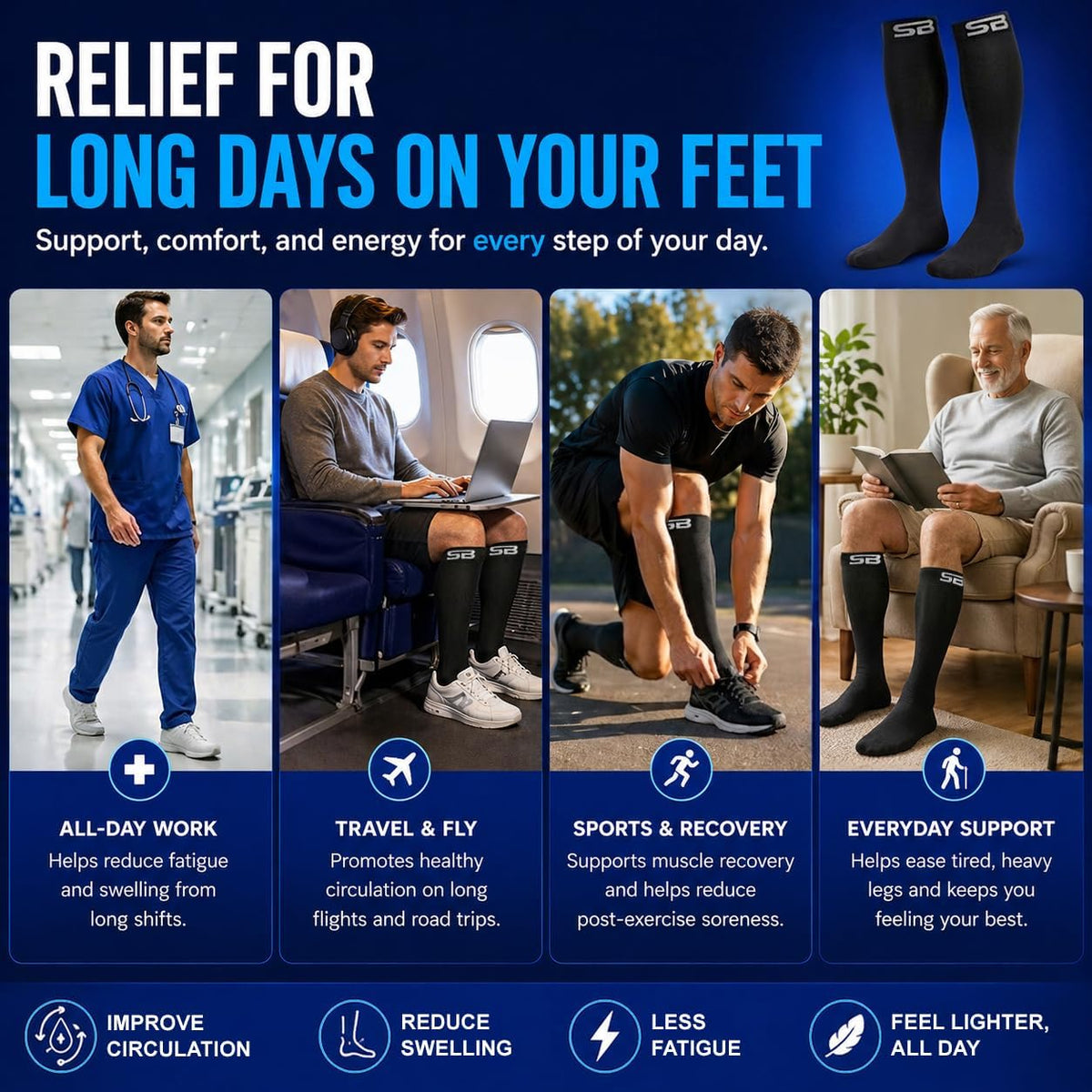 3-Pair Compression Socks (15-20mmHg)