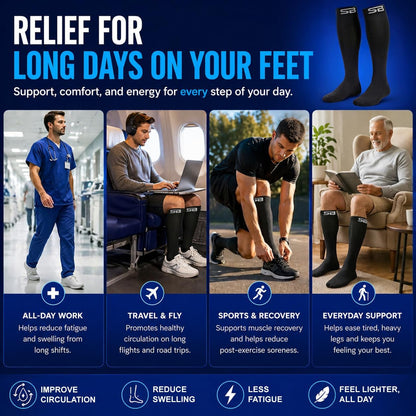 3-Pair Compression Socks (15-20mmHg)