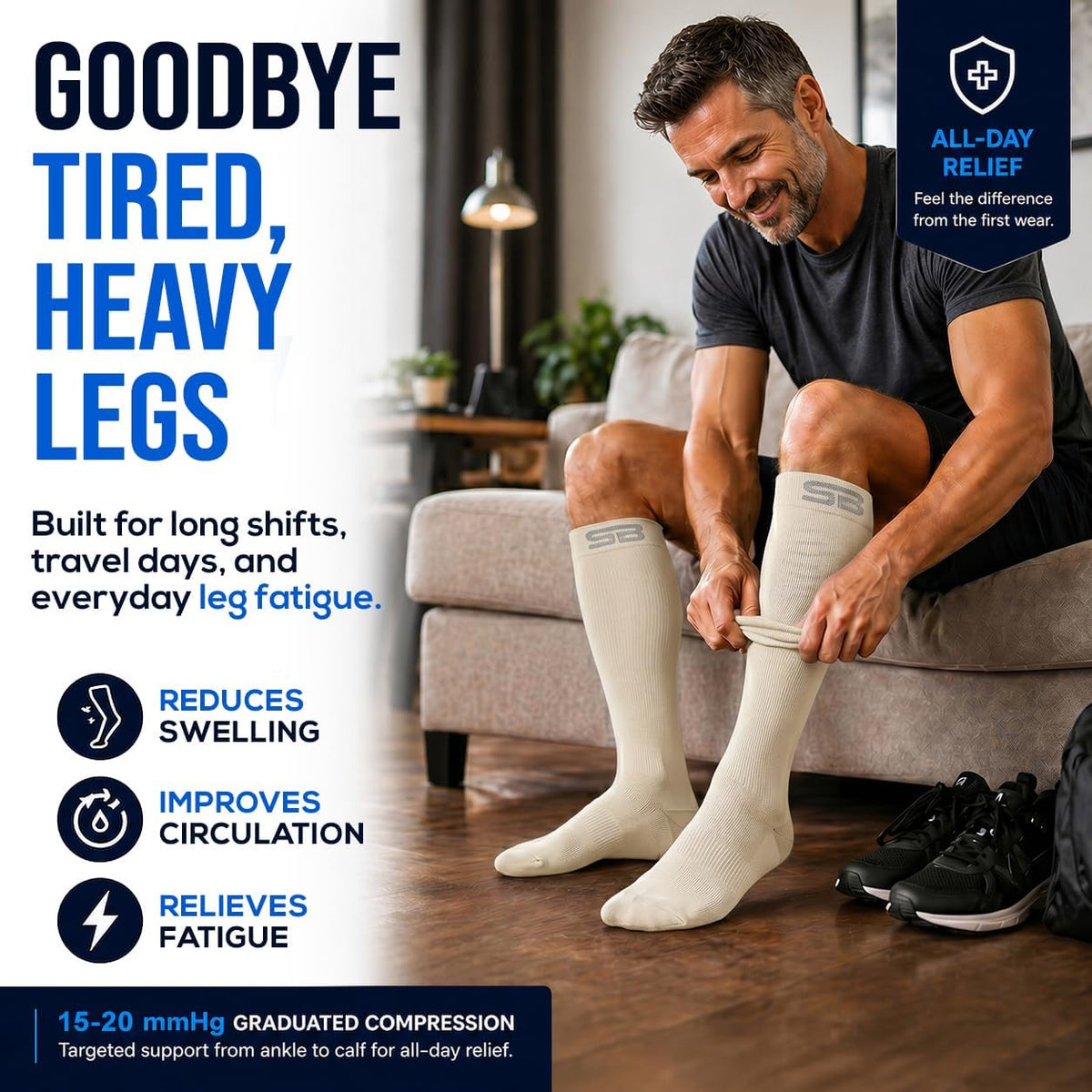 3-Pair Compression Socks (15-20mmHg)
