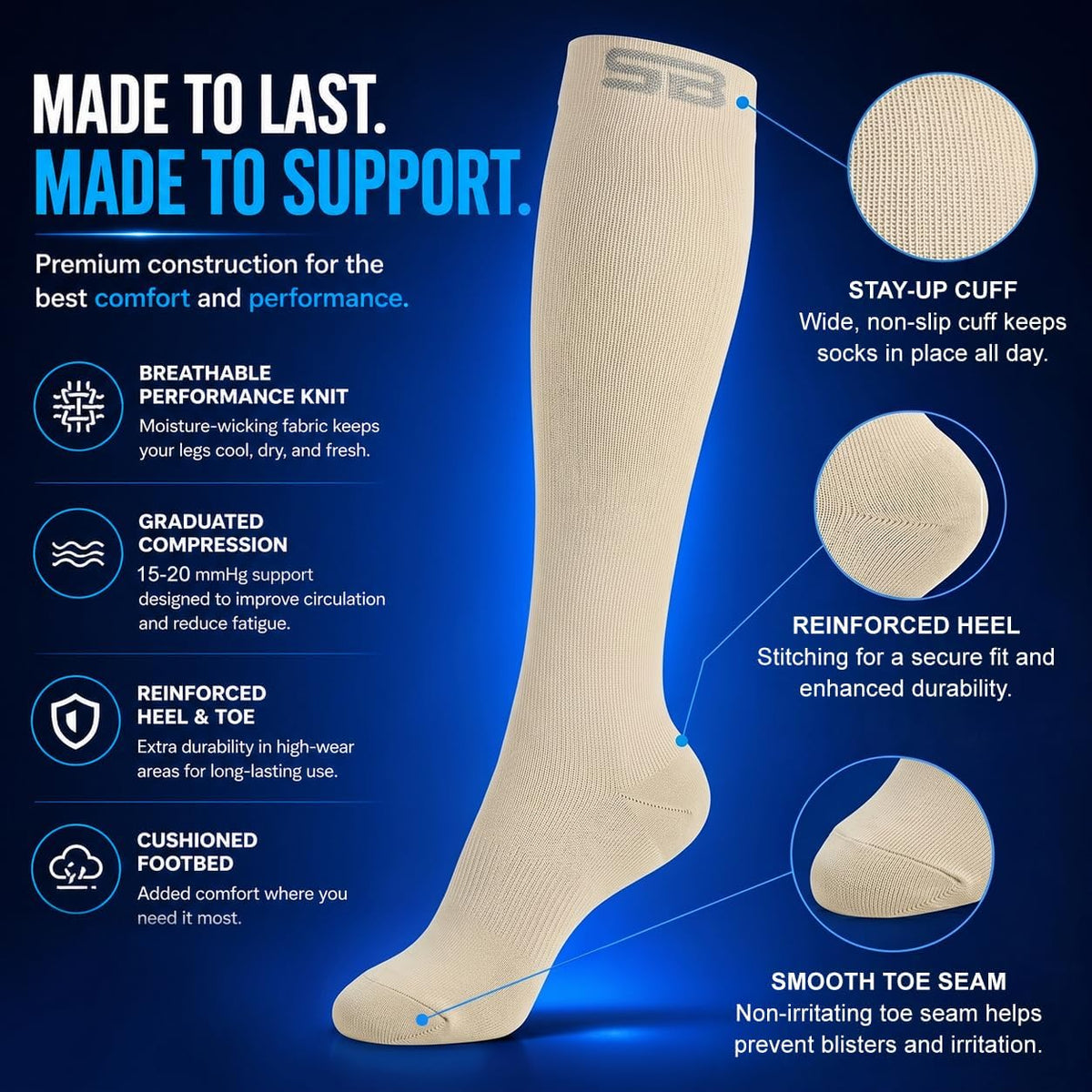 3-Pair Compression Socks (15-20mmHg)