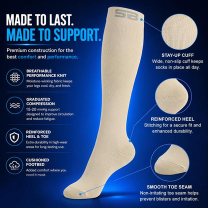 3-Pair Compression Socks (15-20mmHg)