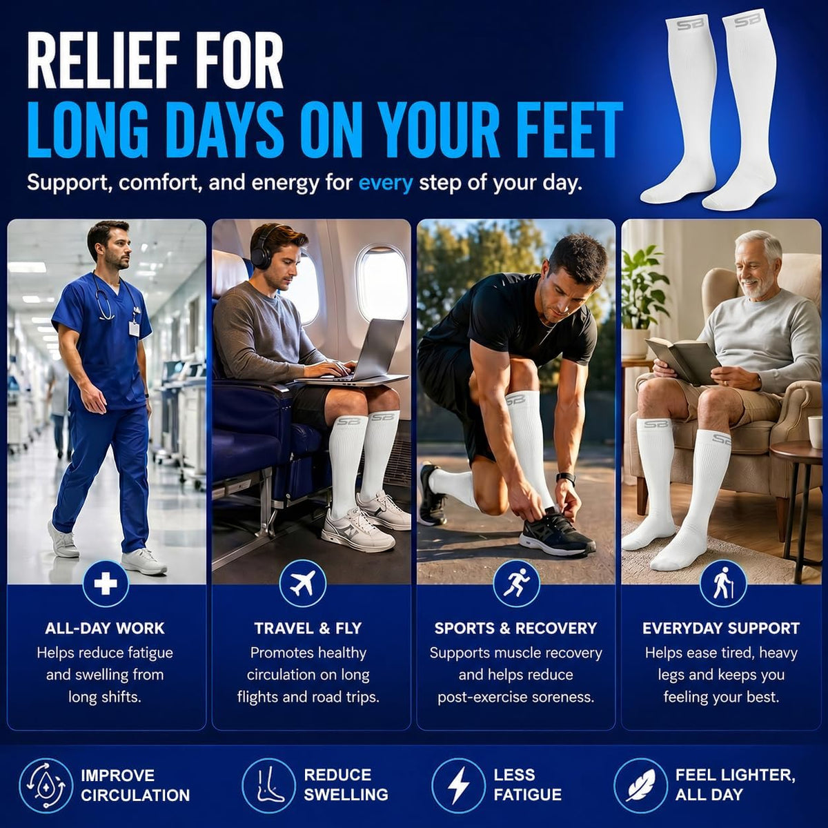3-Pair Compression Socks (15-20mmHg)