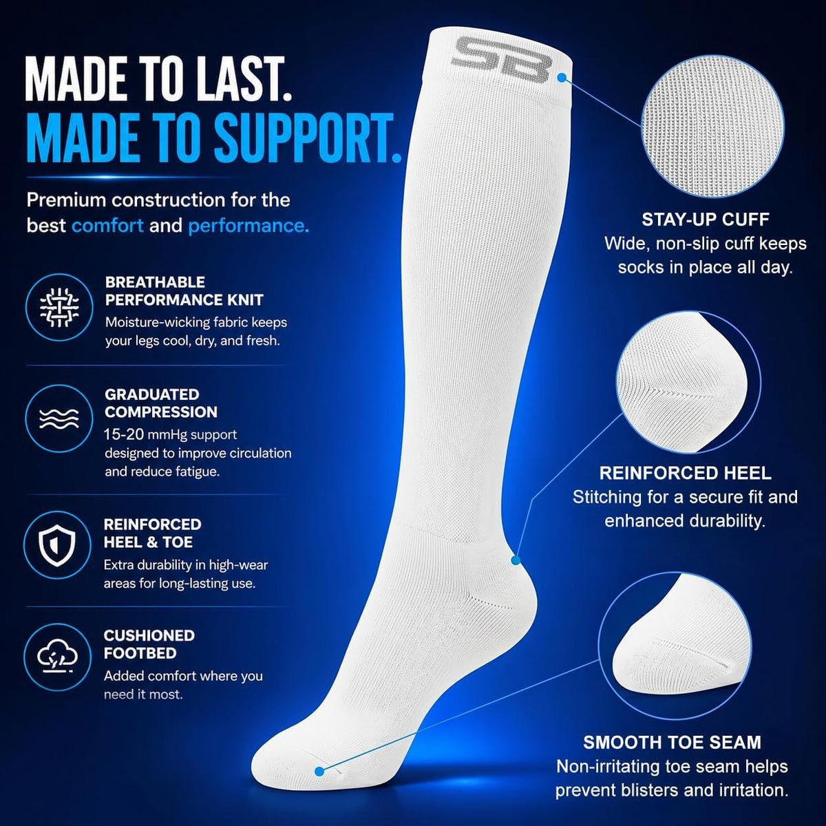 3-Pair Compression Socks (15-20mmHg)