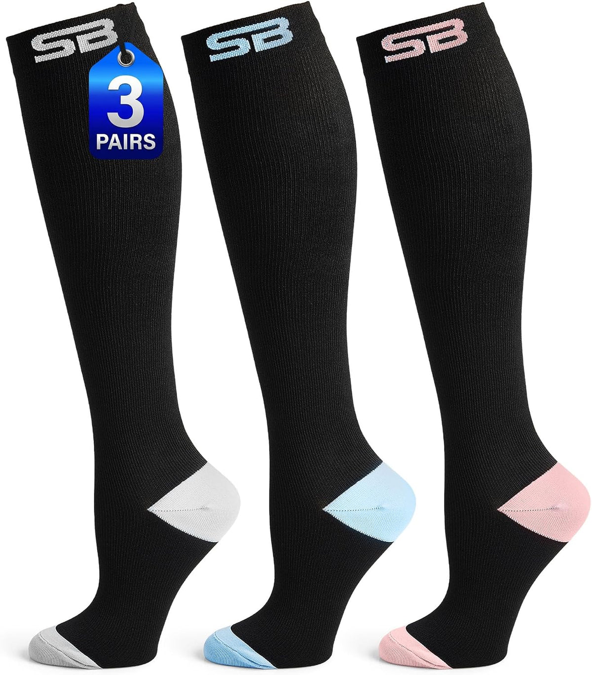 3-Pair Compression Socks (15-20mmHg)