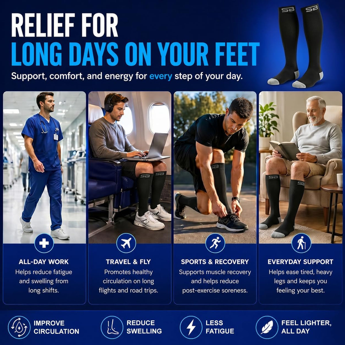 3-Pair Compression Socks (15-20mmHg)