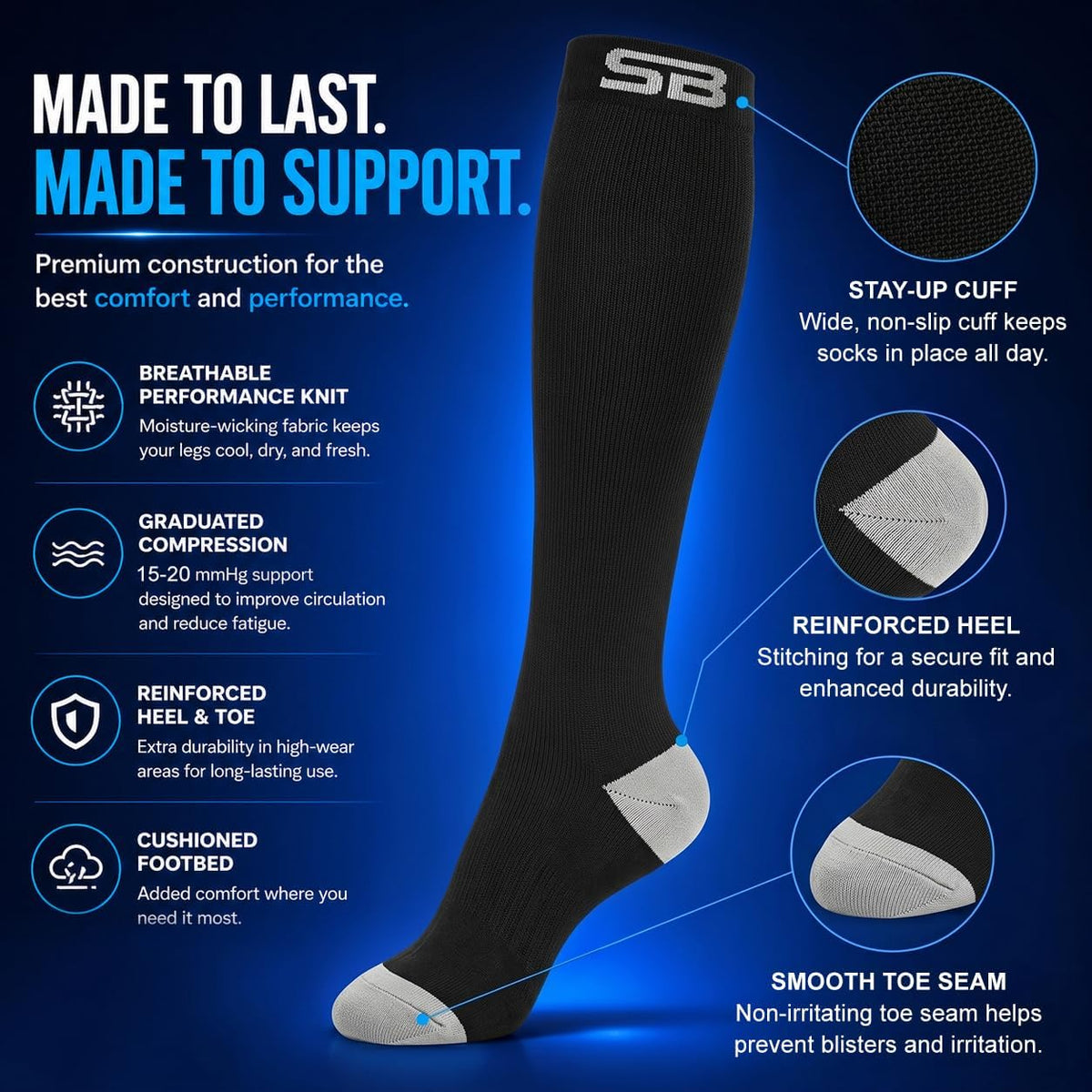 3-Pair Compression Socks (15-20mmHg)