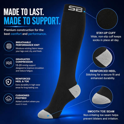 3-Pair Compression Socks (15-20mmHg)