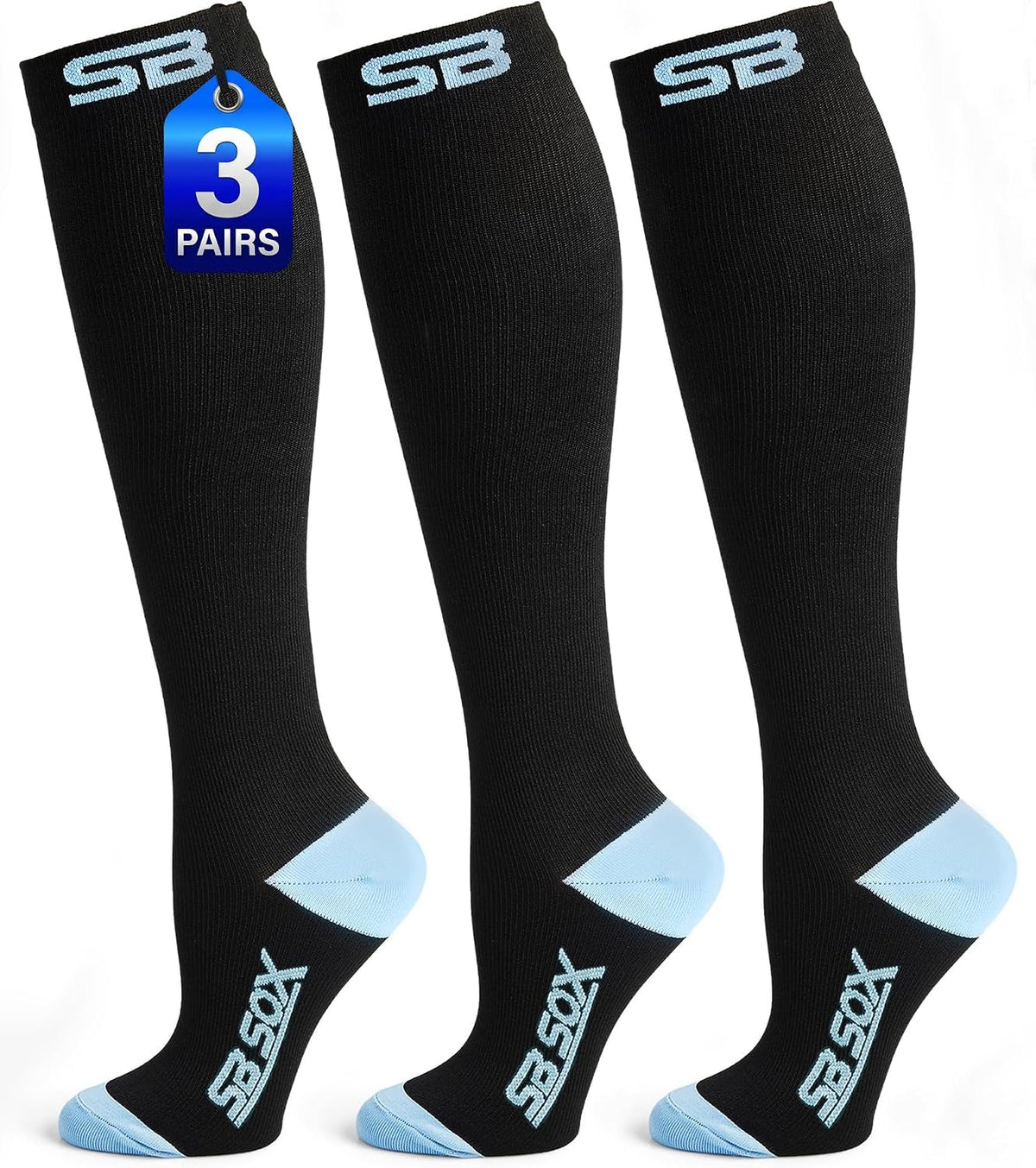 3-Pair Compression Socks (15-20mmHg)